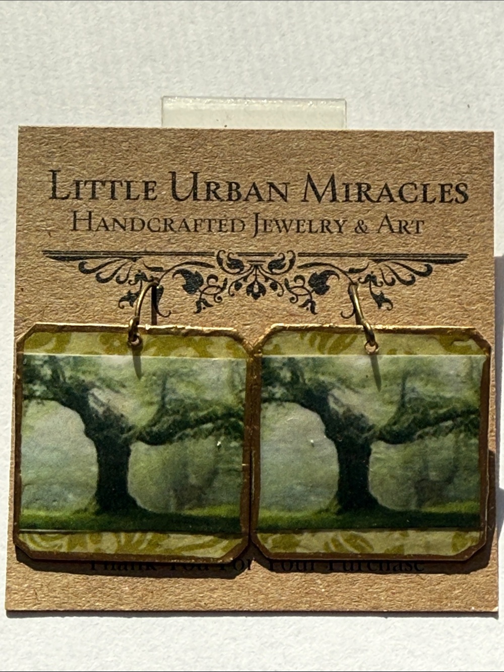 Tree Print Square Dangle Earrings - Green